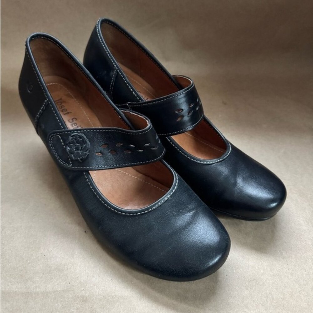 JOne Sizeef Seibel Black Leather 3 Heeled Mary Jane Shoes. Size EU 40